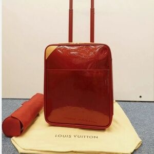 Louis Vuitton Pegase Red Patent 45 Leather Travel Bag Authentic Rolling bag